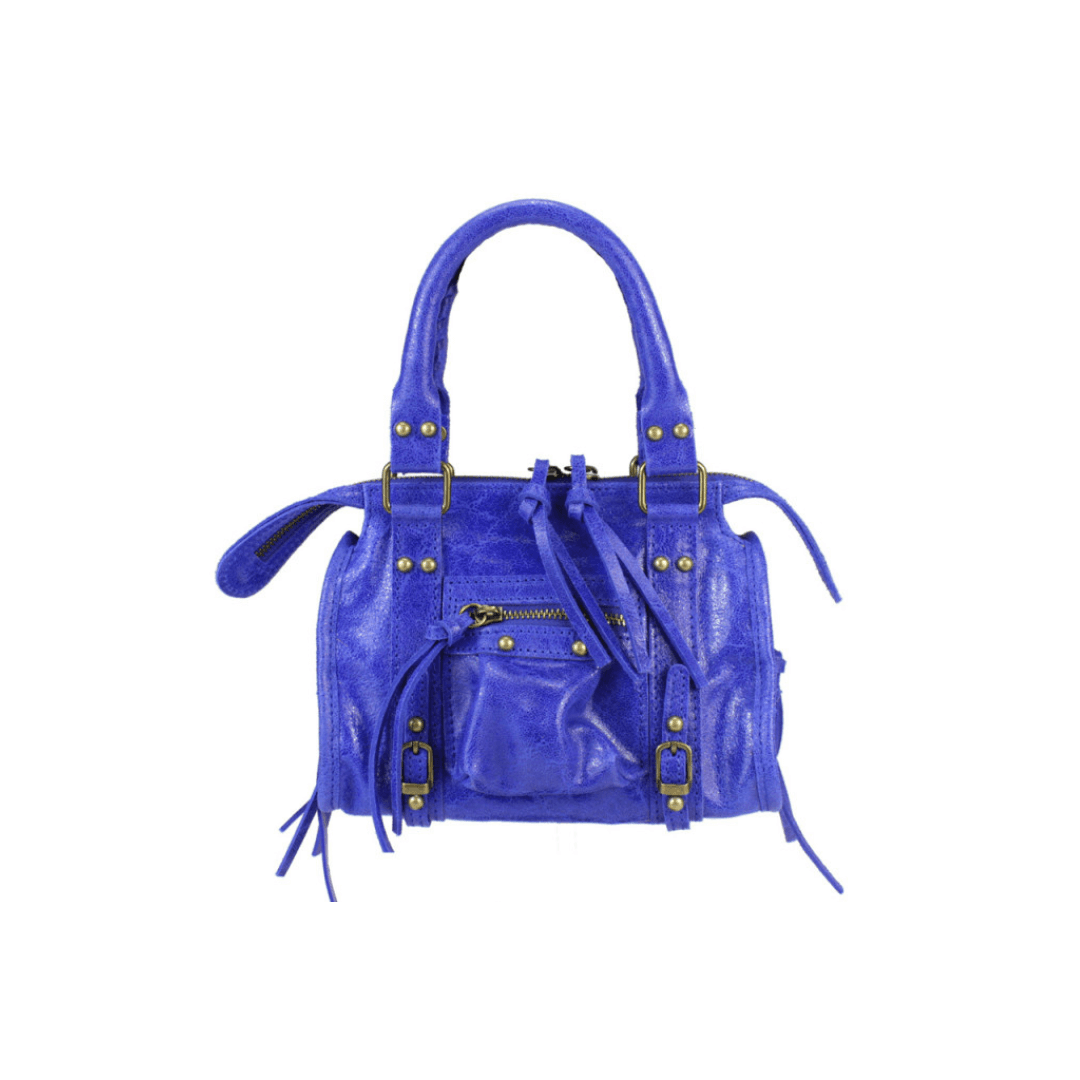 City Bag in pelle made in italy - Borsa a mano Blu - à la folie